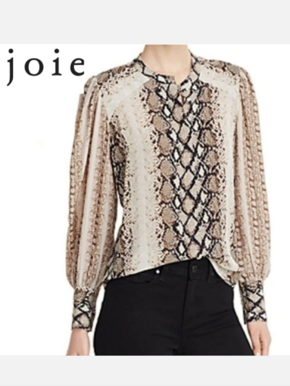 Joie Talin Brown & Cream Snakeskin Print Chiffon Blouse Sz M